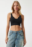 Siyah Askılı Crop Örme Bluz OW00030
