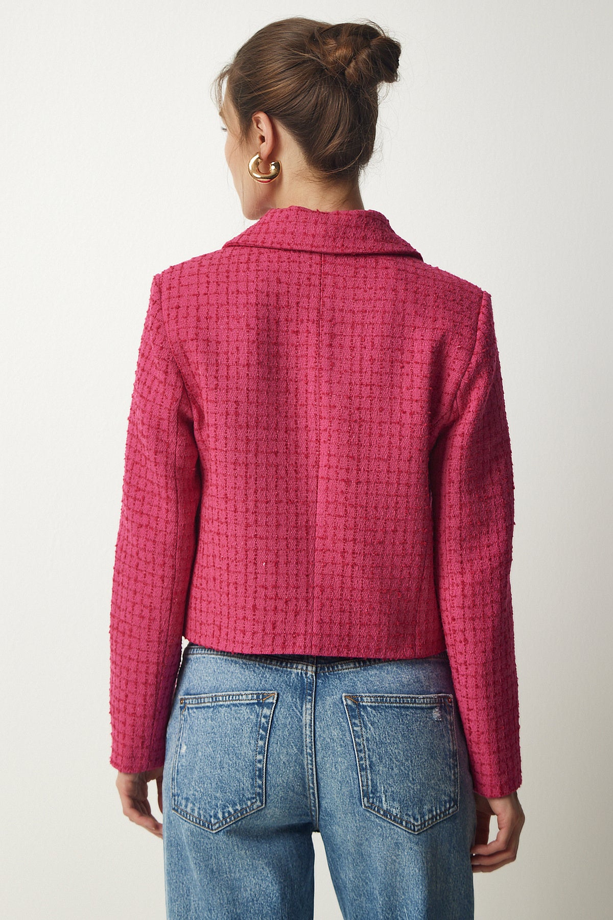 Pembe Tüvit Crop Ceket TO00039