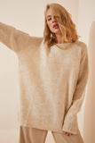 Krem Oversize Triko Kazak PN00054