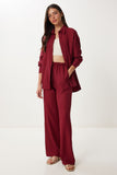 Bordo Keten Gömlek Pantolon Takım PB00051
