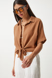 Camel Bağlama Detaylı Keten Bluz MX00151