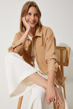 Bej Oversize Keten Ayrobin Gömlek DD01222