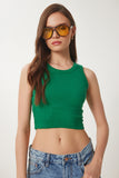 Yeşil Halter Yaka Crop Örme Bluz  DZ00030