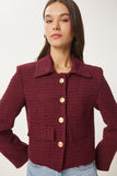 Bordo Tüvit Crop Ceket TO00039