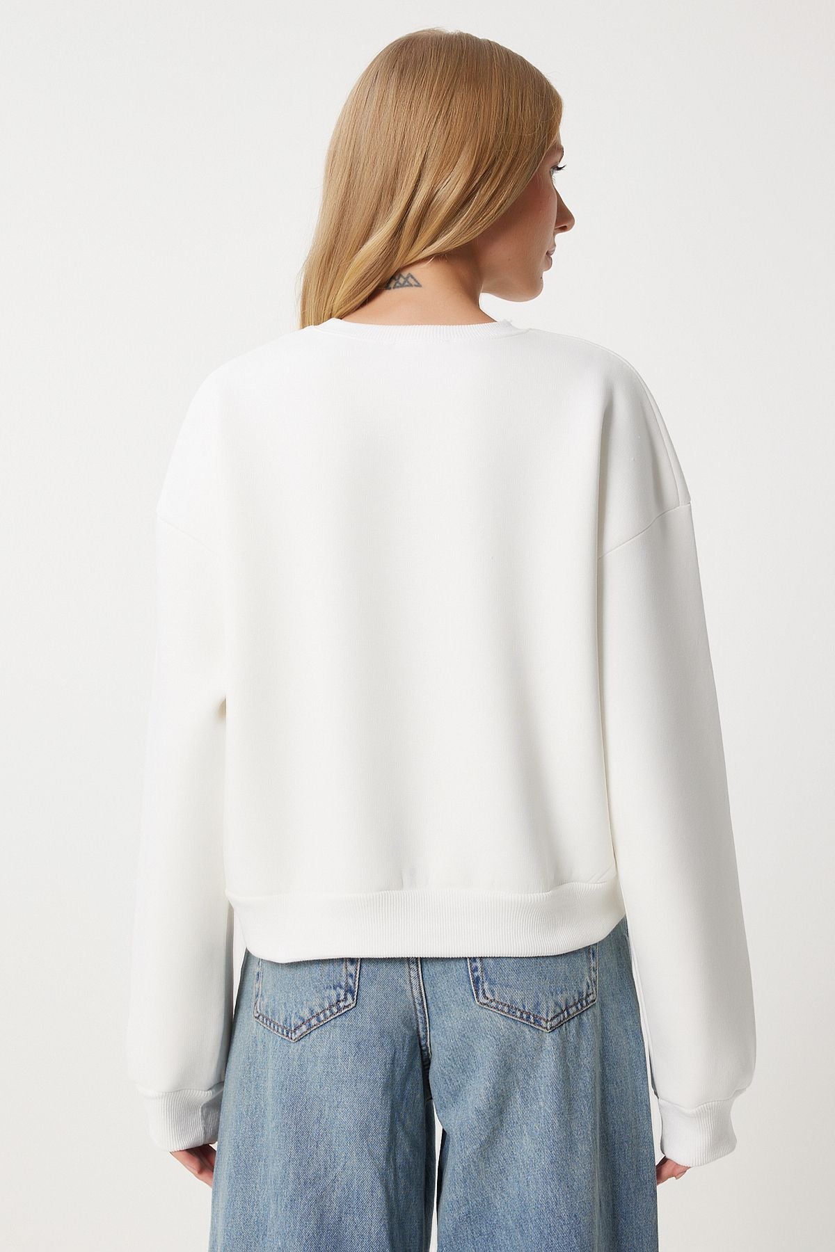 Ekru Sloganlı Armalı Şardonlu Örme Sweatshirt MP00028
