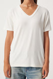 Ekru V Yaka Basic Viskon Örme T-Shirt EN00613