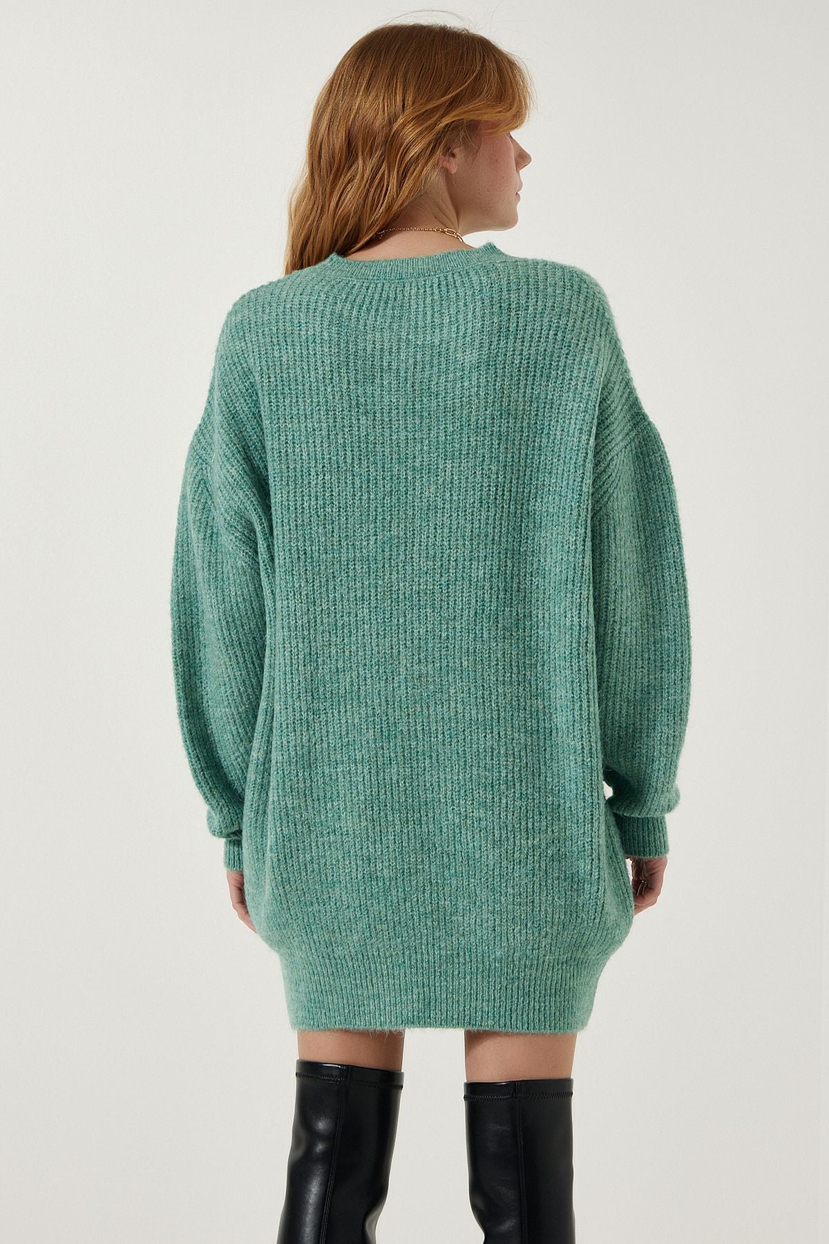 Su Yeşili Oversize Uzun Basic Triko Kazak  BV00099