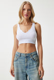 Beyaz Askılı Crop Örme Bluz OW00030