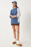 İndigo Mavi Blok Renkli Örme Sweatshirt VN00021