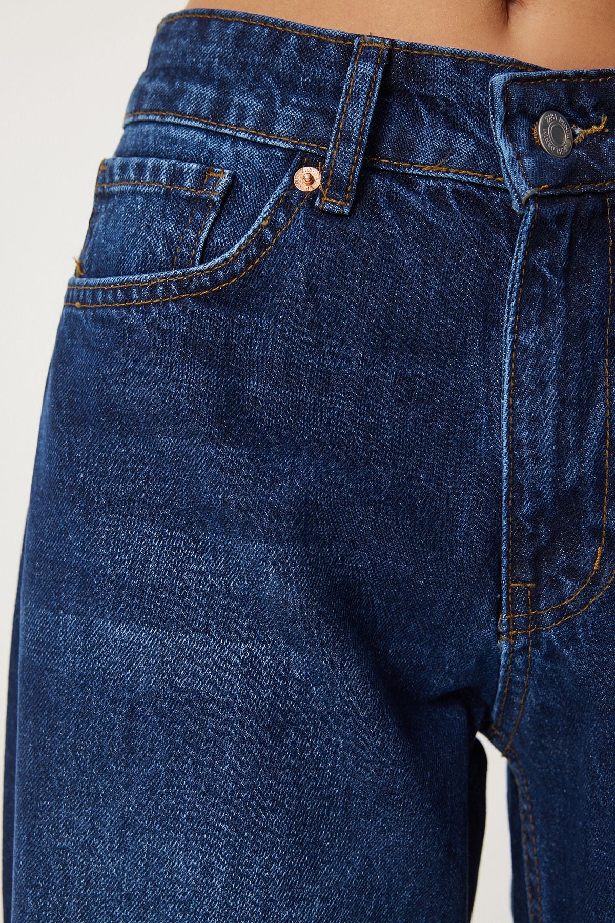 Koyu Mavi Orta Bel Geniş Paça Bol Jeans UT00023