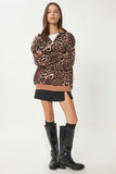 Bisküvi Siyah Leopar Desenli Dik Yaka Şardonlu Sweatshirt DP00226