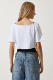Beyaz Siyah Kayık Yaka Basic Crop 2'Li Paket Örme T-Shirt OW00036