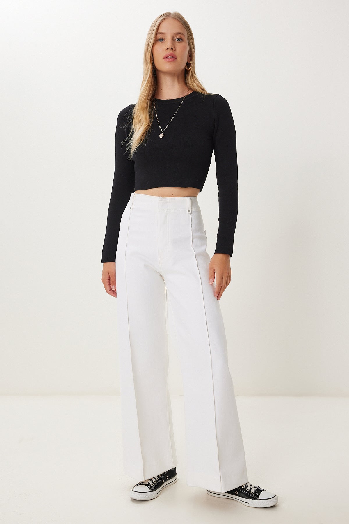 Siyah Basic Crop Triko Kazak MX00248