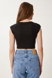 Siyah Beyaz 2’Li Paket Basic Crop Örme Bluz ZV00327