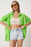 Canlı Yeşil Tek Cepli Yazlık Oversize Vual Gömlek FN03244