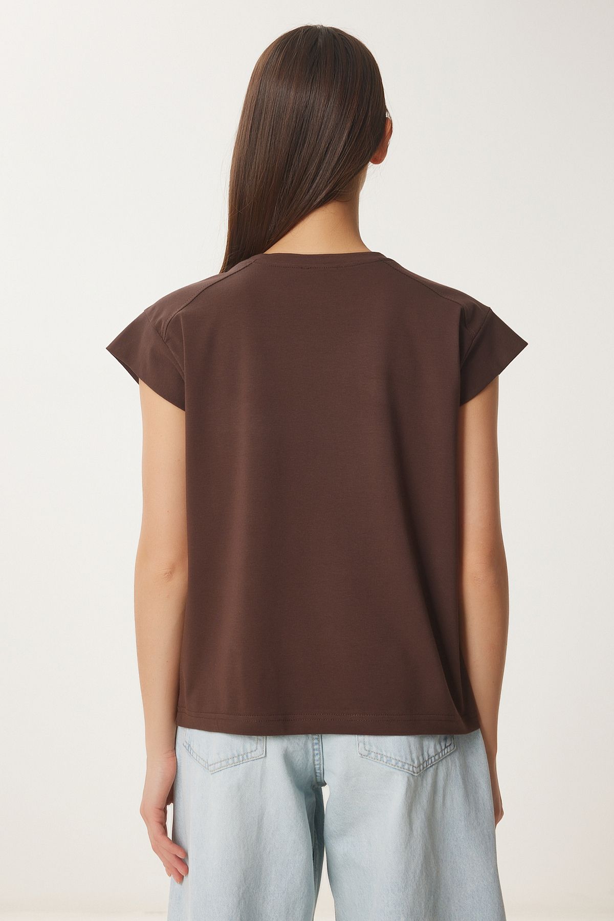 Kahverengi Basic Örme T-Shirt HW00017