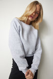 Gri Melanj Şardonlu Crop Sweatshirt UB00178