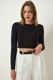 Siyah Biyeli Fitilli Crop Bluz SF00013