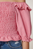 Pembe Kareli Esnek Crop Dokuma Bluz TP00070