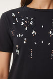 Siyah Şık Taşlı Crop Örme T-Shirt JH00053