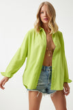 Fıstık Yeşili Oversize Uzun Basic Gömlek MX00167