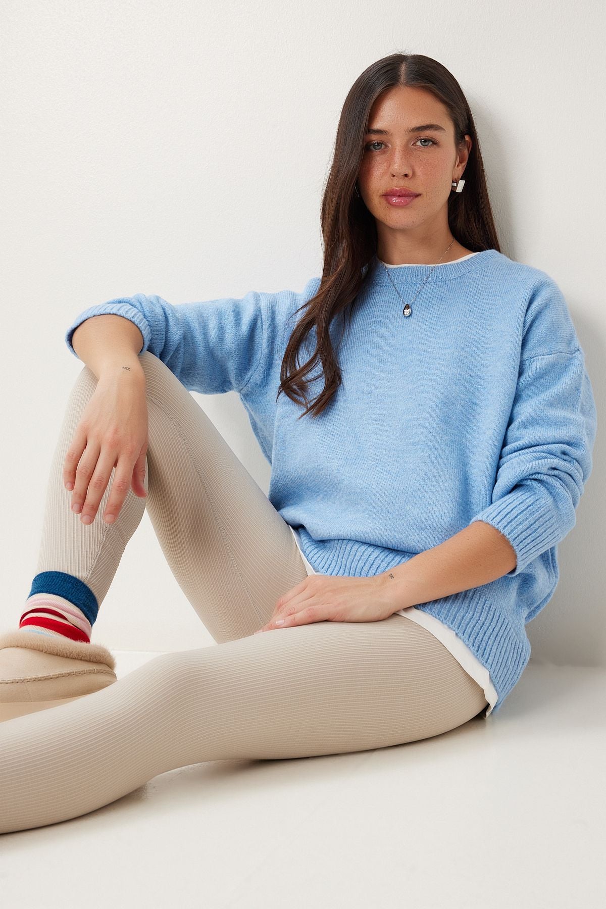 İndigo Mavi Oversize Triko Kazak PN00054
