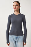 Antrasit Bisiklet Yaka Basic Örme Bluz CR00439