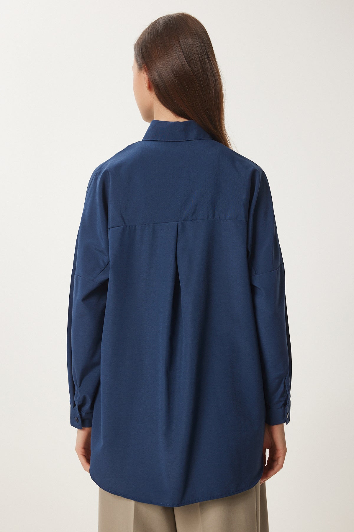 Lacivert Oversize Uzun Basic Gömlek 3900 DD00842