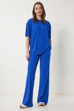 Koyu Mavi Oversize Örme T-Shirt Pantolon Takım FN03452