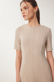 Bej Kloş Midi Yazlık Örme Elbise ZH00047