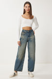 Mavi Yüksek Bel Soluk Efektli Baggy Jeans UT00027