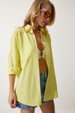 Açık Sarı Oversize Uzun Basic Gömlek  DD00842