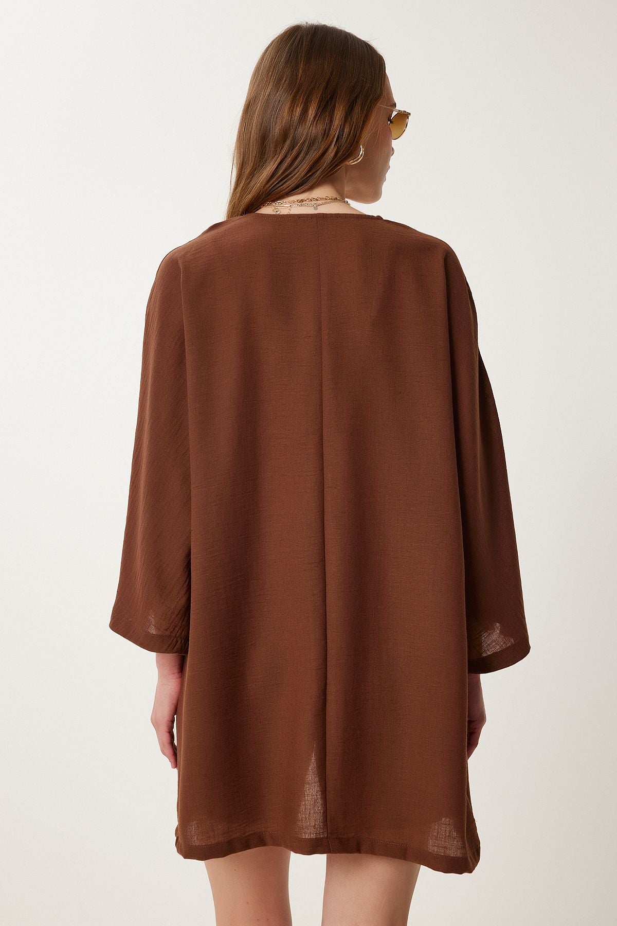 Kahverengi Keten Kimono Şort Takım WF00105