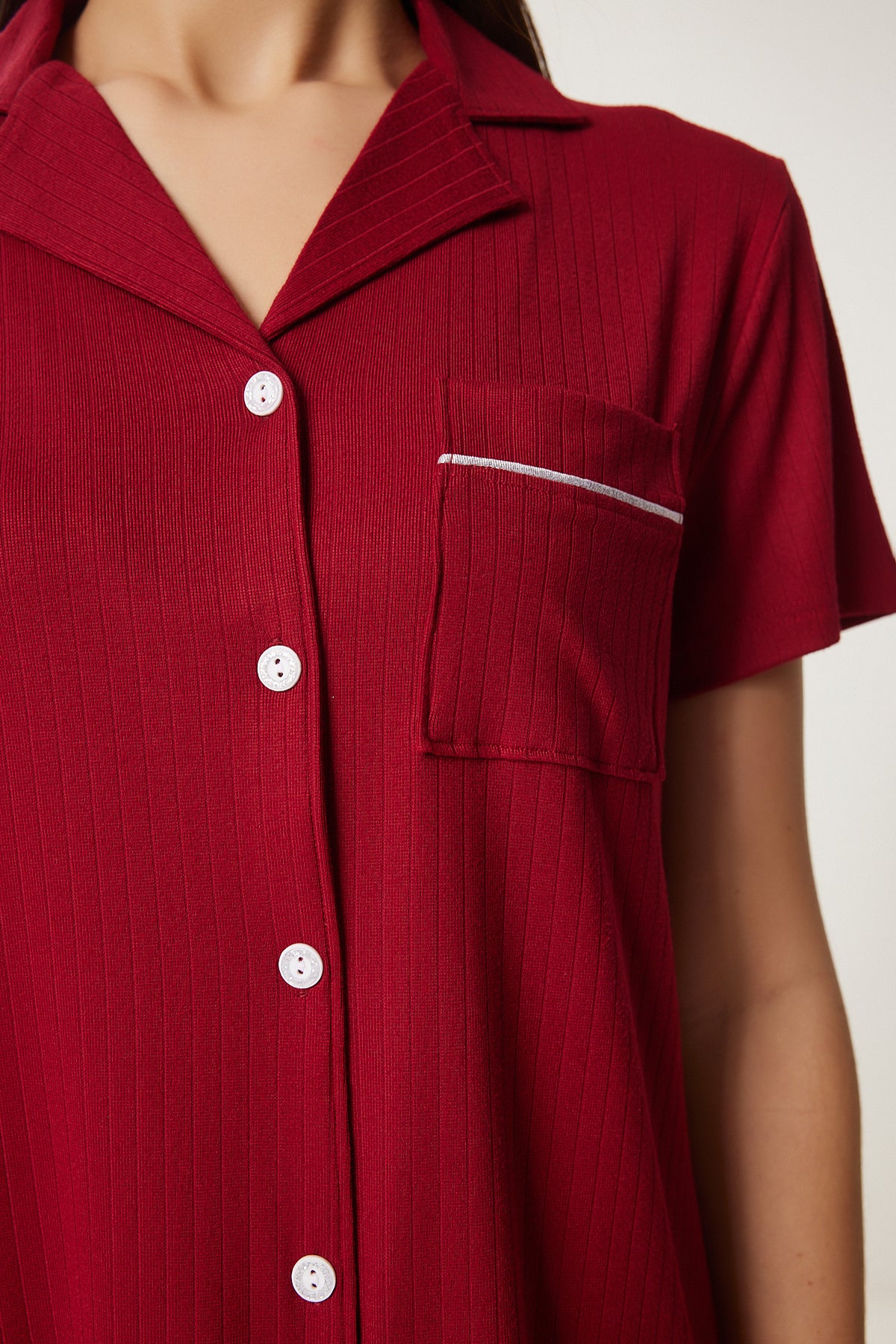 Bordo Gömlek Alt Örme Pijama Takımı PQ00001