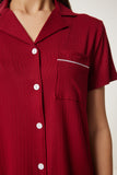 Bordo Gömlek Alt Örme Pijama Takımı PQ00001