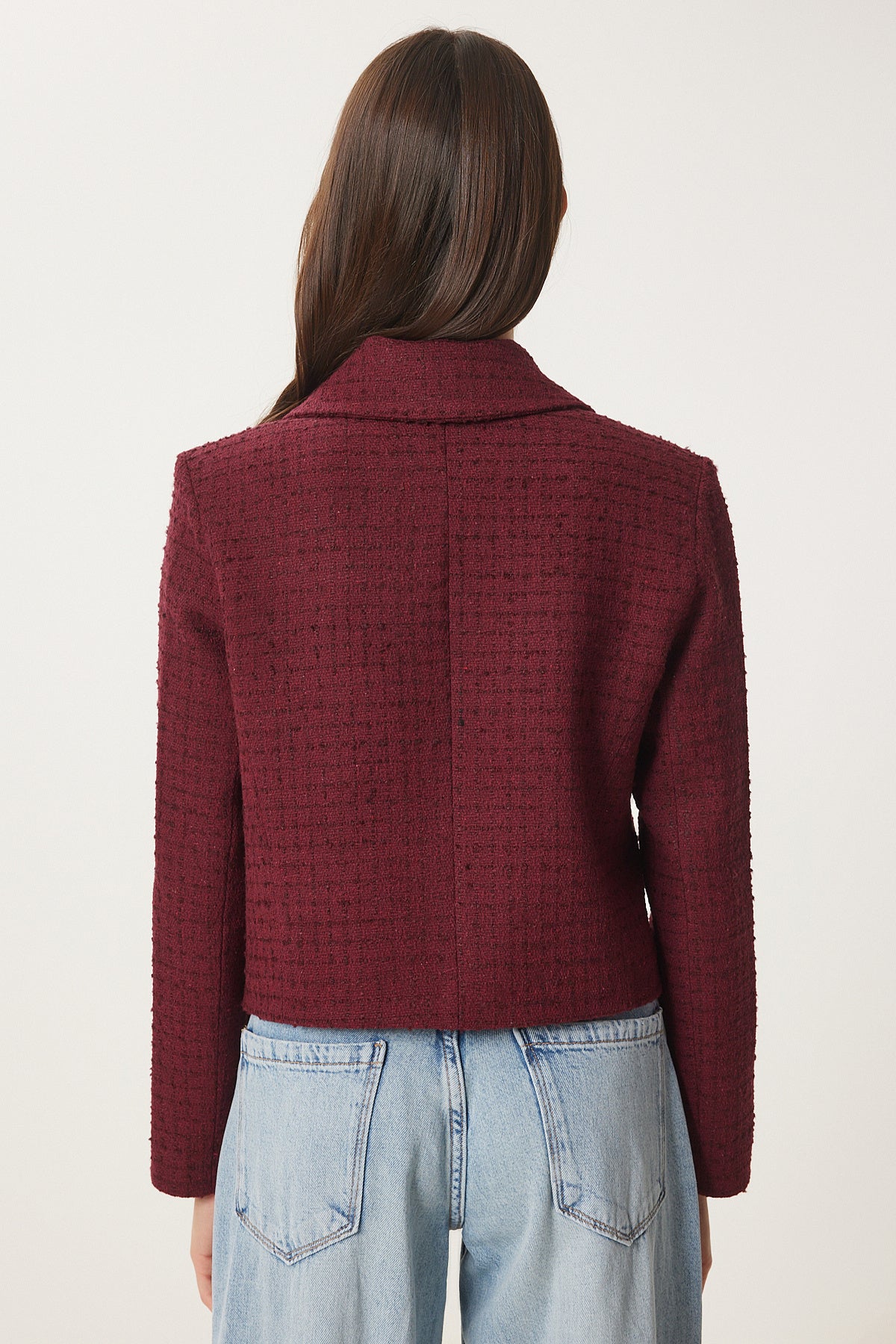 Bordo Tüvit Crop Ceket TO00039