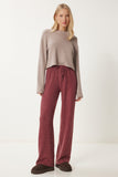Bordo Yumoş Bol Örme Pantolon UB00295