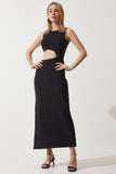 Siyah Cut Out Detaylı Fitilli Örme Elbise MC00269