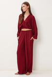 Bordo Dokulu Bluz Pantolon Takım RV00214