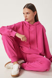 Koyu Pembe Kapüşonlu Sweatshirt Jogger Oversize Örme Eşofman Takımı PYS0027
