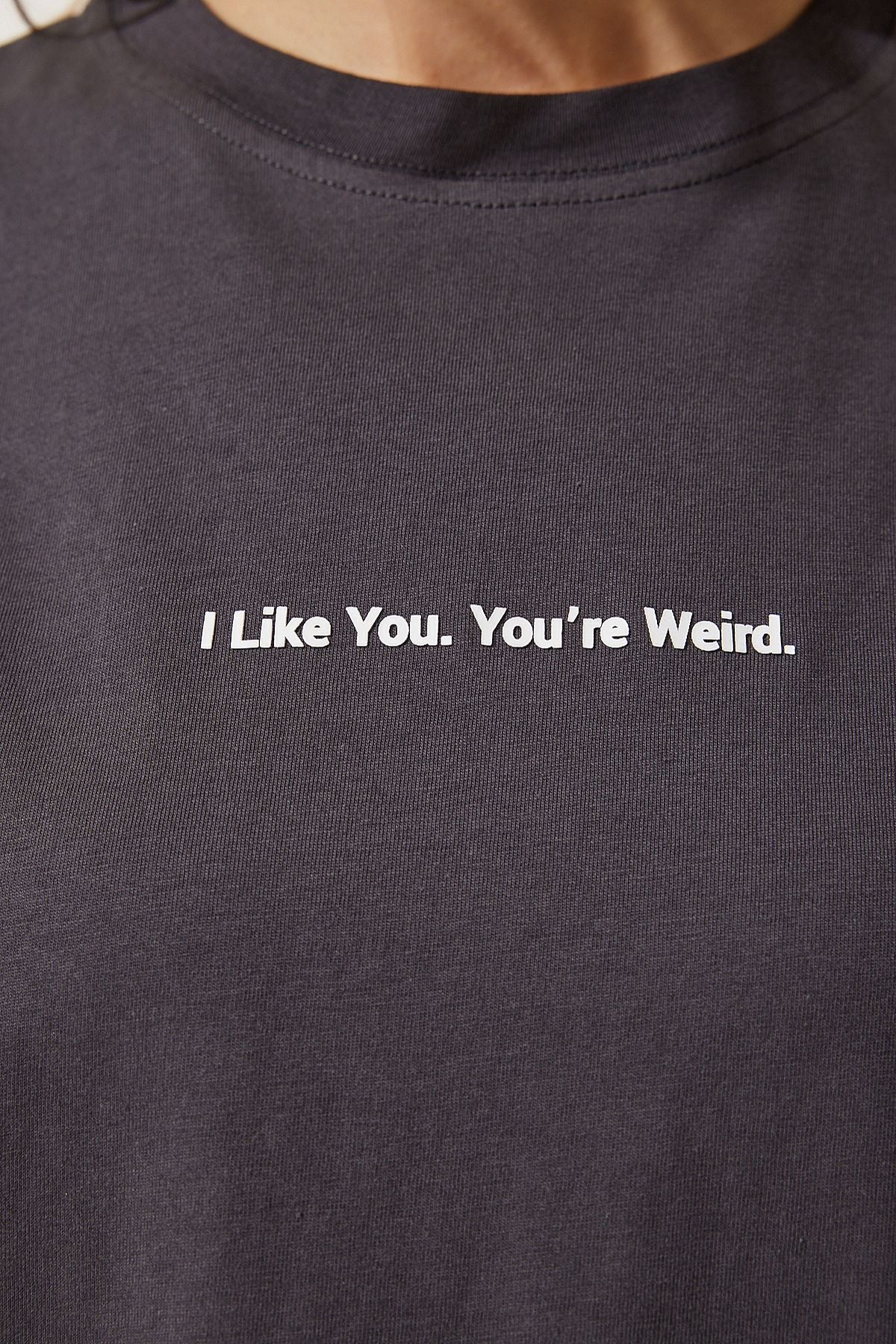 Antrasit Baskılı Basic Örme T-Shirt NJ00141