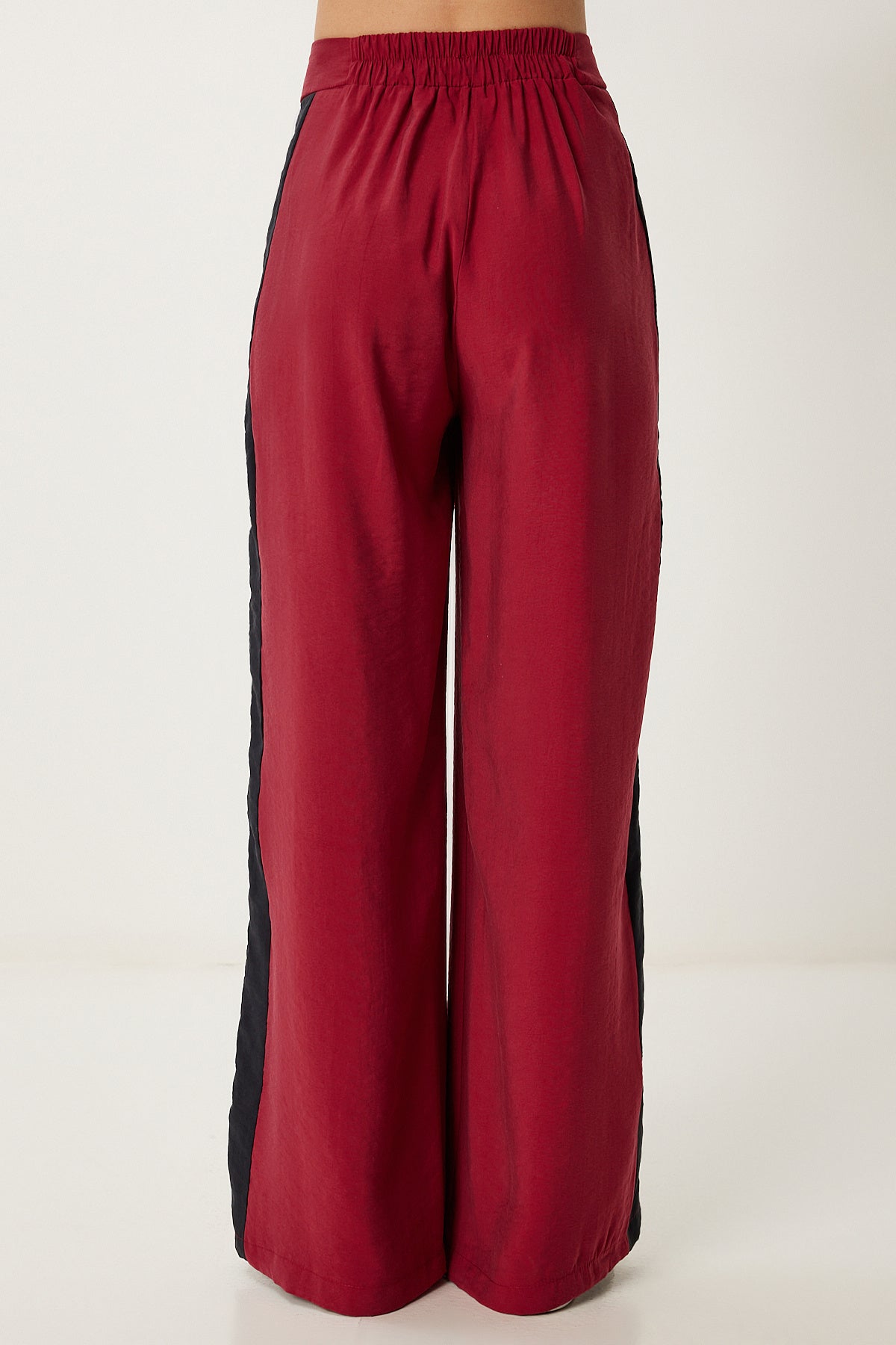 Bordo Şeritli Modal Palazzo Pantolon NS00445