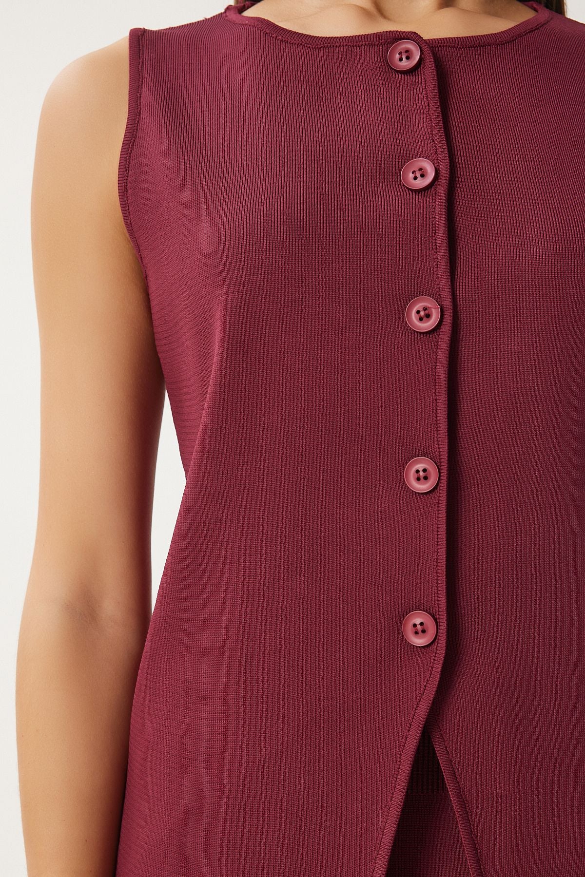 Bordo Triko Yelek Etek Takım FN03396