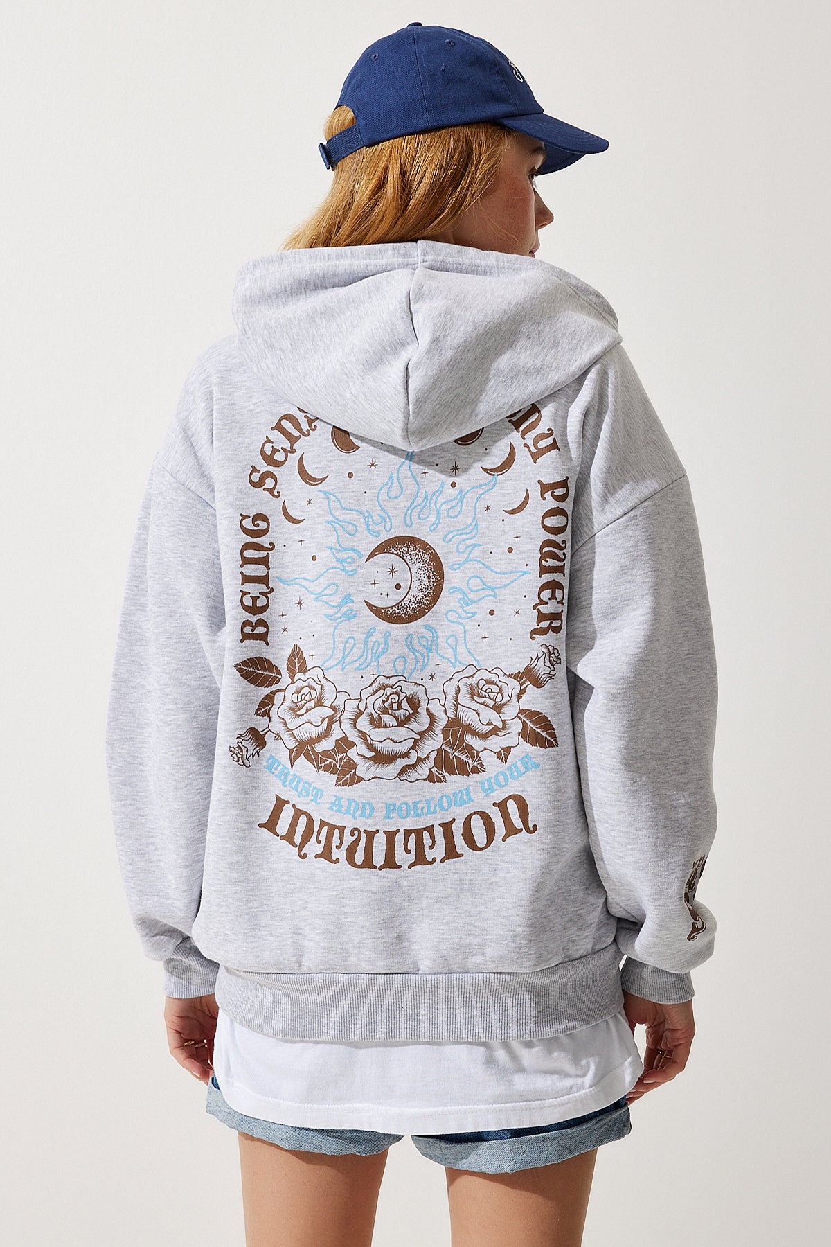 Gri Kapüşonlu Şardonlu Örme Sweatshirt UB00251