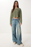 Haki Yıkamalı Crop Triko Kazak NS00459