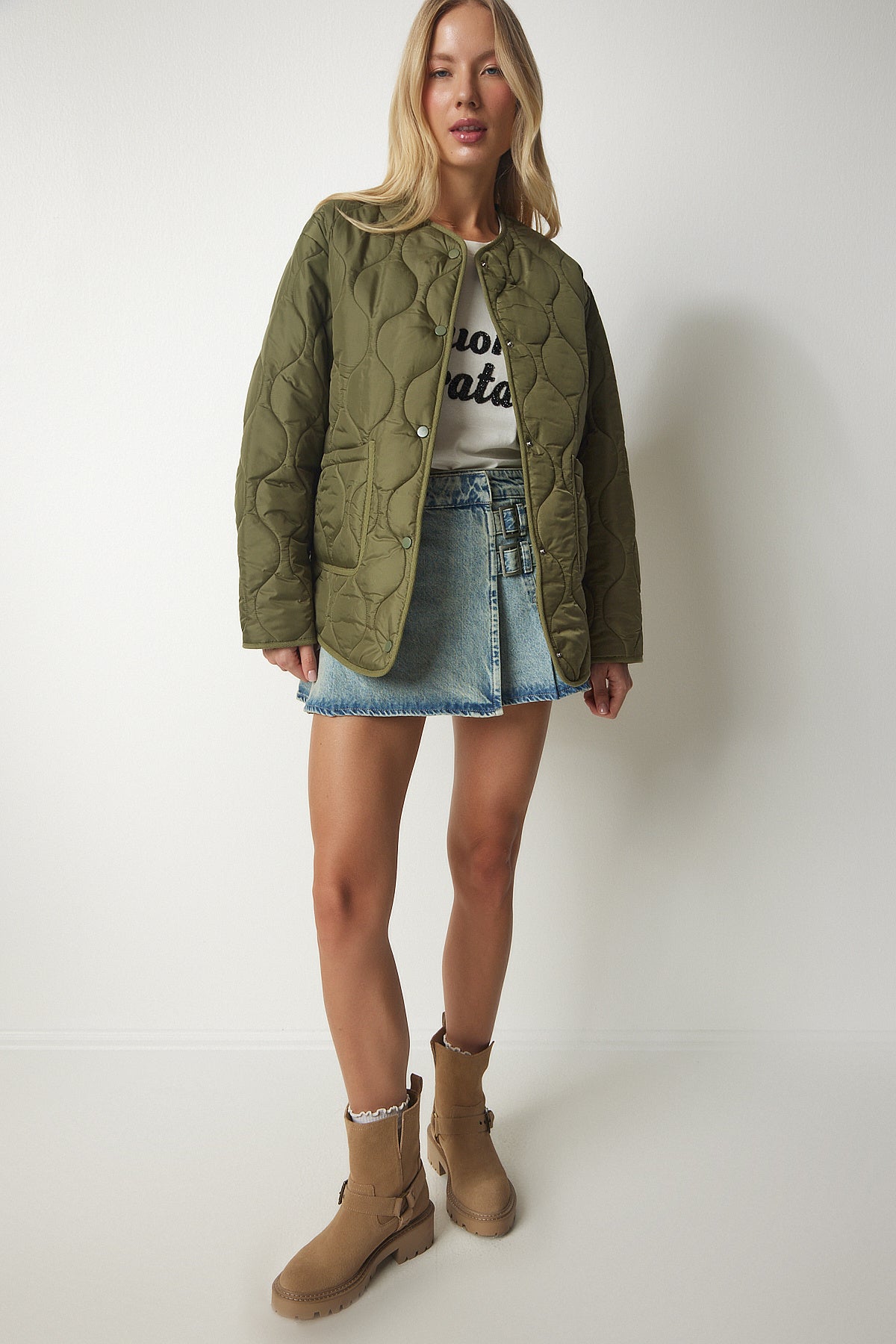 Haki Cepli Oversize Kapitone Mont DZ00098
