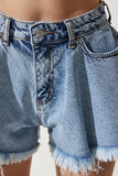 Orta Mavi Püsküllü Mini Denim Şort HE00002