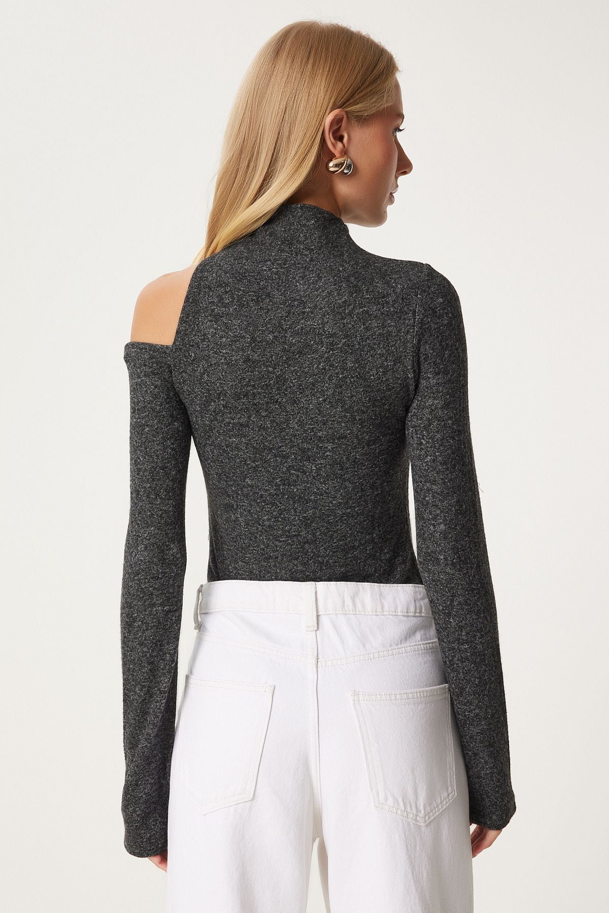 Antrasit Cut Out Detaylı Örme Çıtçıtlı Body  FN03309