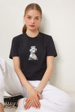 Siyah Şık Taşlı Armalı Pamuklu Örme T-Shirt CR00473