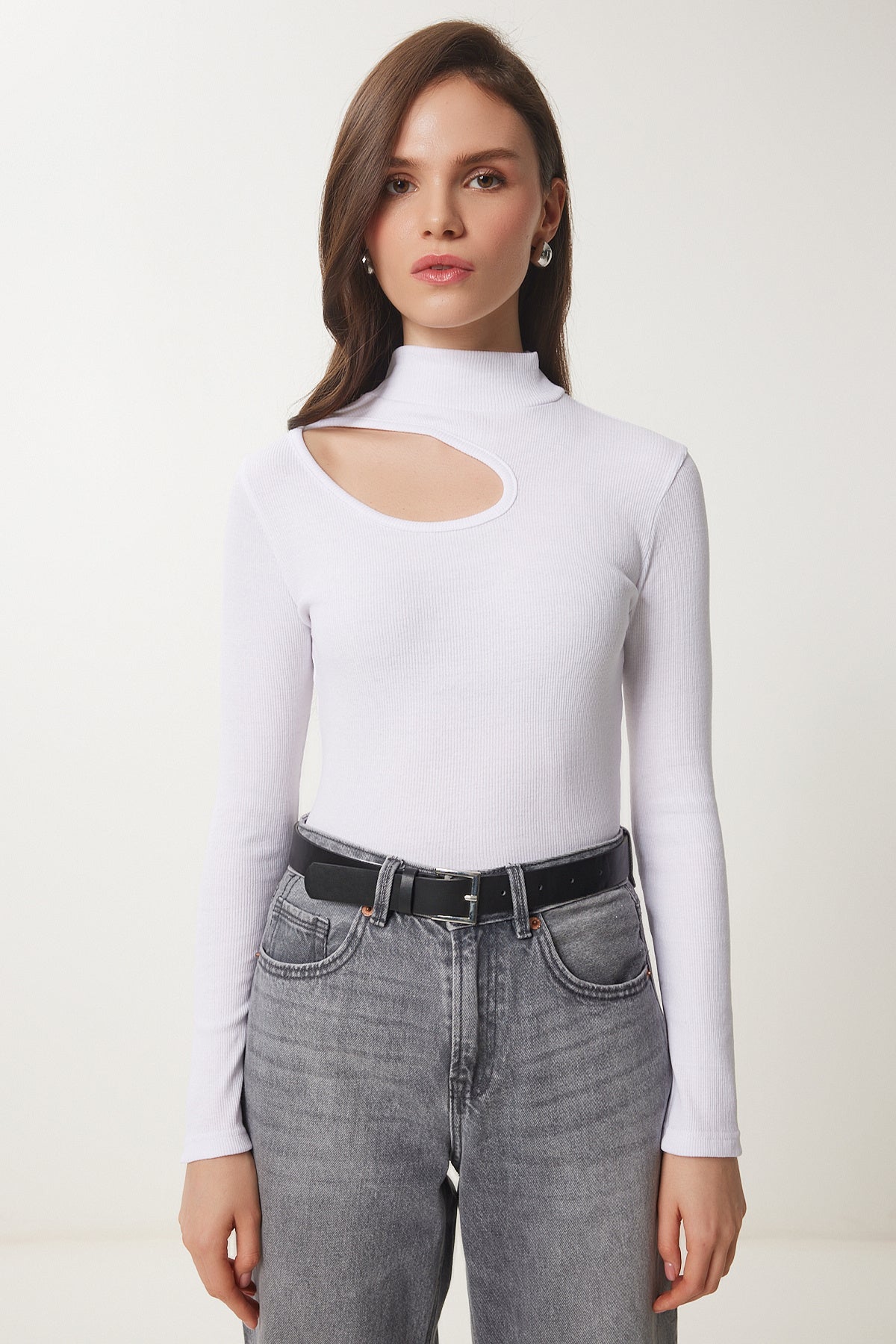 Antrasit Beyaz 2'Li Paket Cut Out Detaylı Fitilli Örme Bluz GT00235
